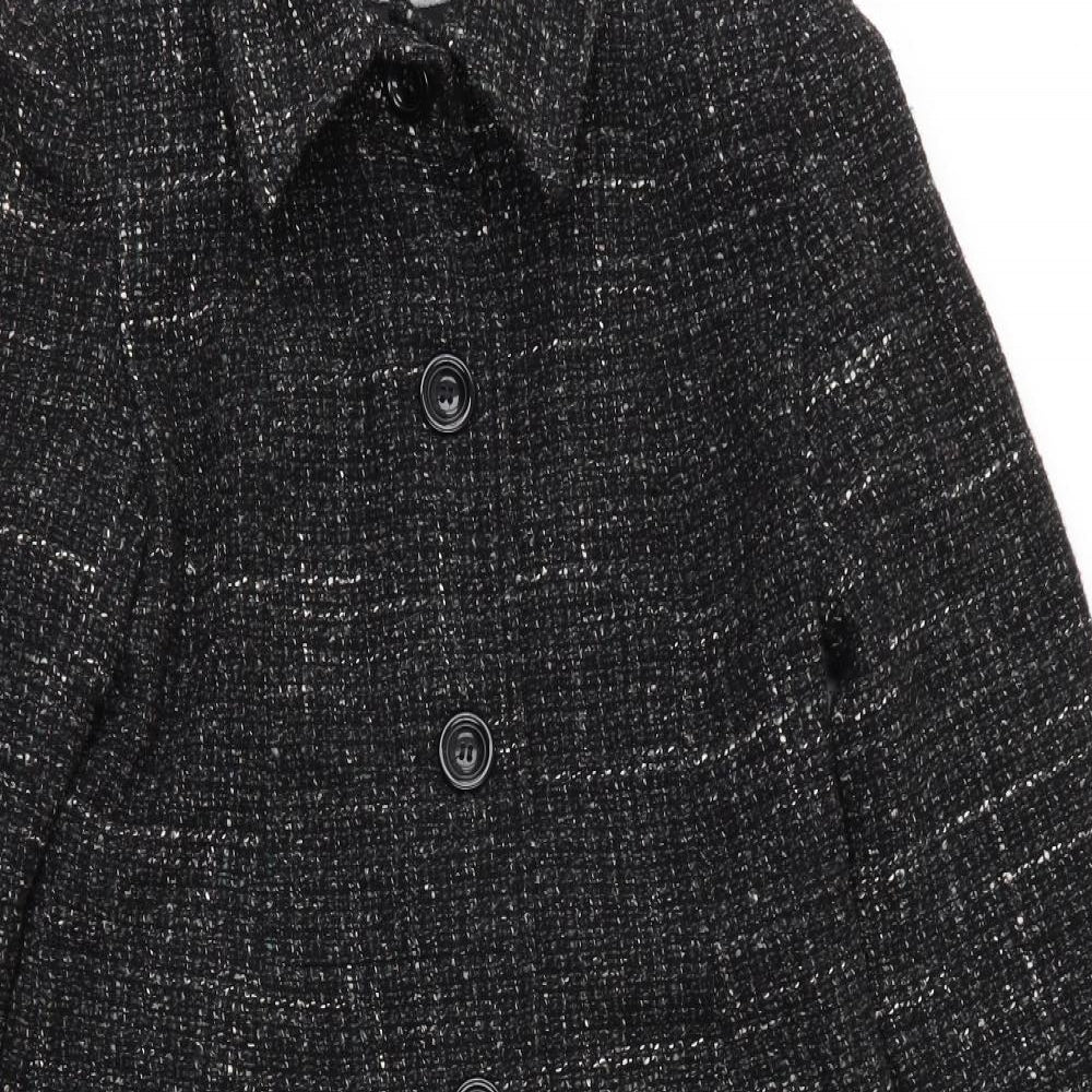NEXT Womens Black   Overcoat Coat Size 12  Button - Black mix Fleck Back Hem vent