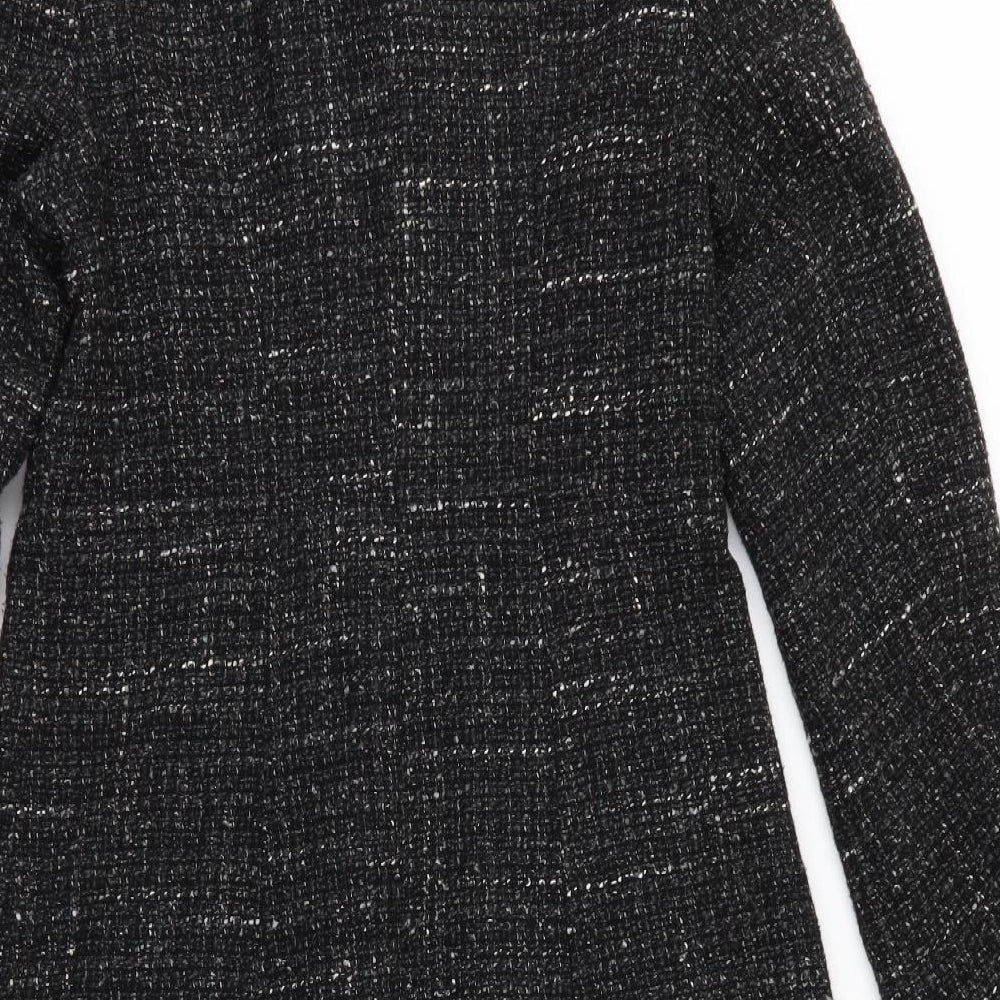 NEXT Womens Black   Overcoat Coat Size 12  Button - Black mix Fleck Back Hem vent
