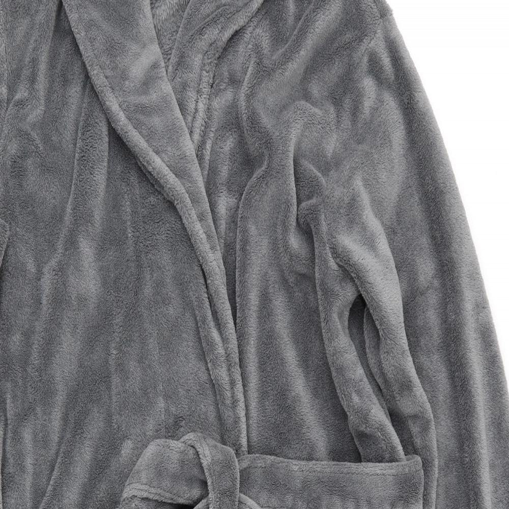 Easy Mens Grey Solid Polyester  Robe Size M  Tie - Mid Grey Lightly fluffy Pockets