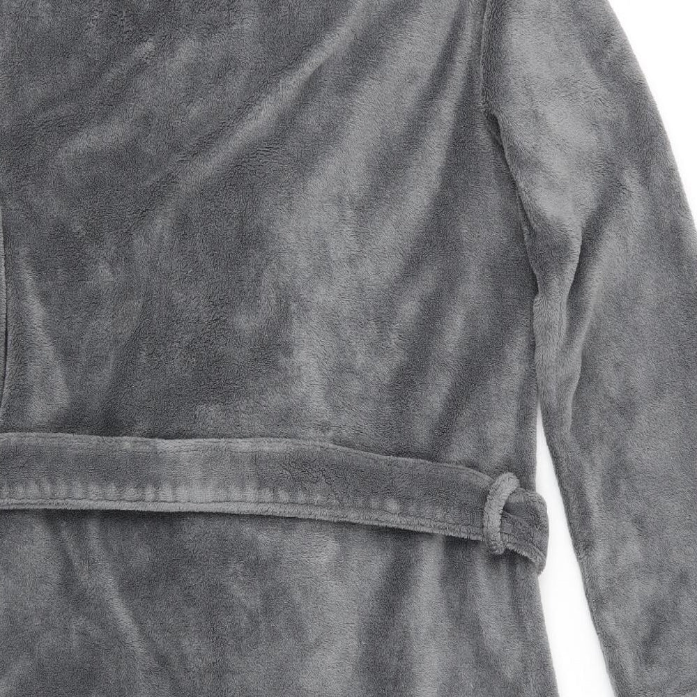Easy Mens Grey Solid Polyester  Robe Size M  Tie - Mid Grey Lightly fluffy Pockets