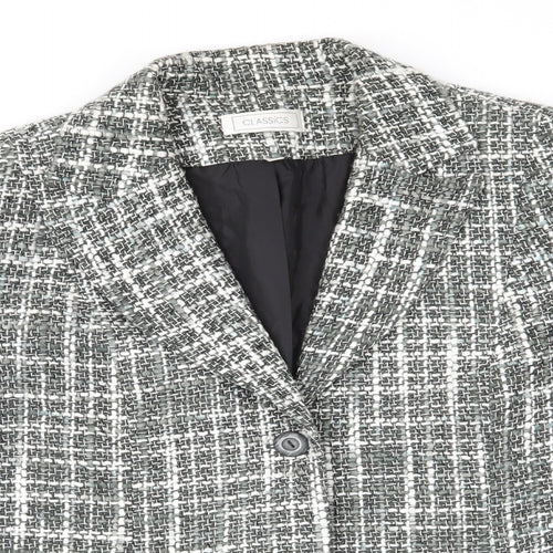 Classics Womens Green Check  Jacket  Size 14  Button - Green Mix Heavy Hessian like fabric