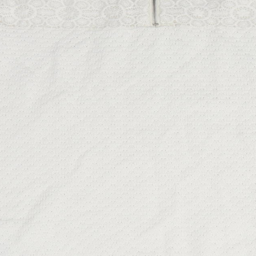 New Look Womens White Round Neck  Cotton Pullover Jumper Size 12   - Shoulder & Back lace panel Back Zip