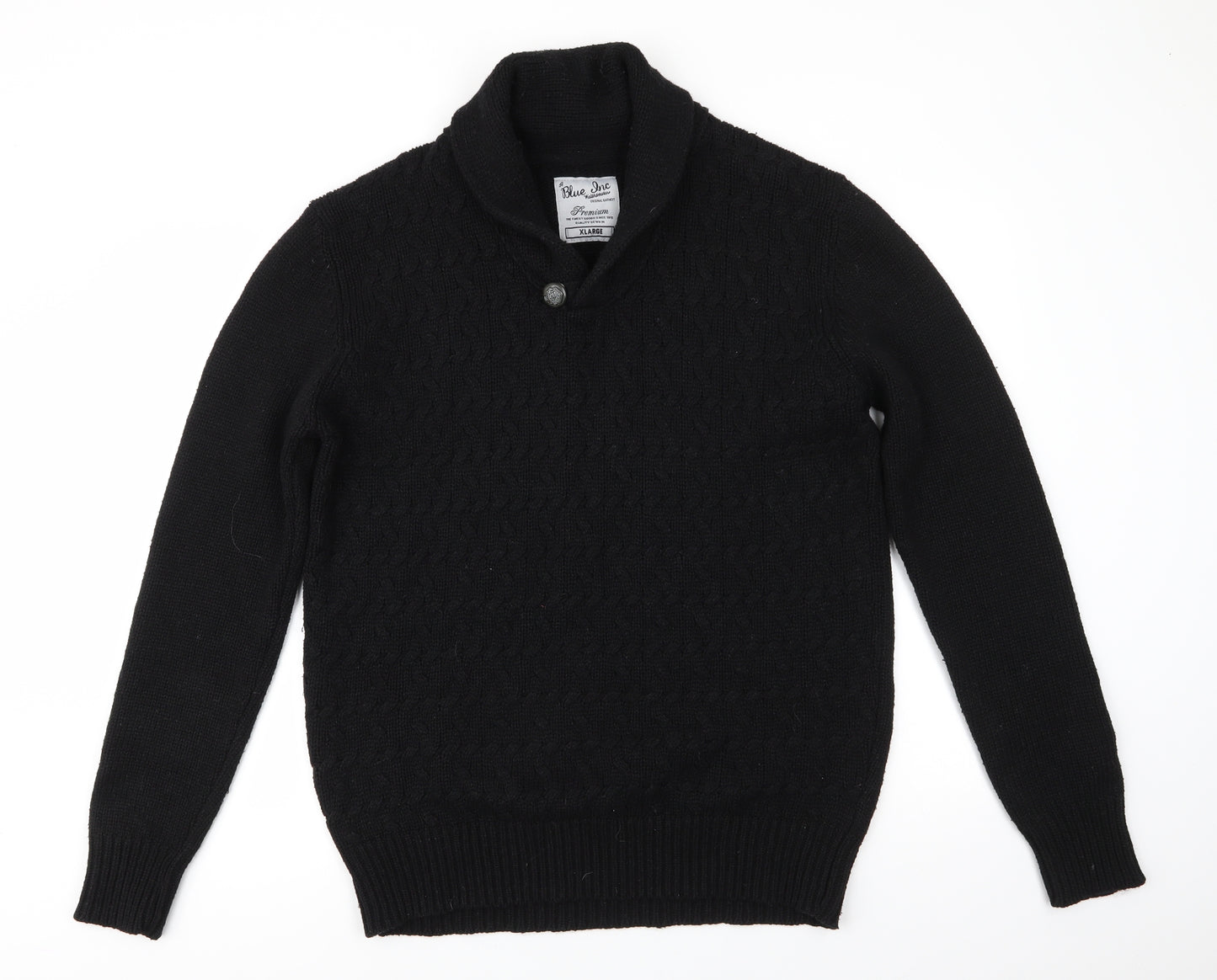 Blue Inc Mens Black Collared  Acrylic Pullover Jumper Size XL