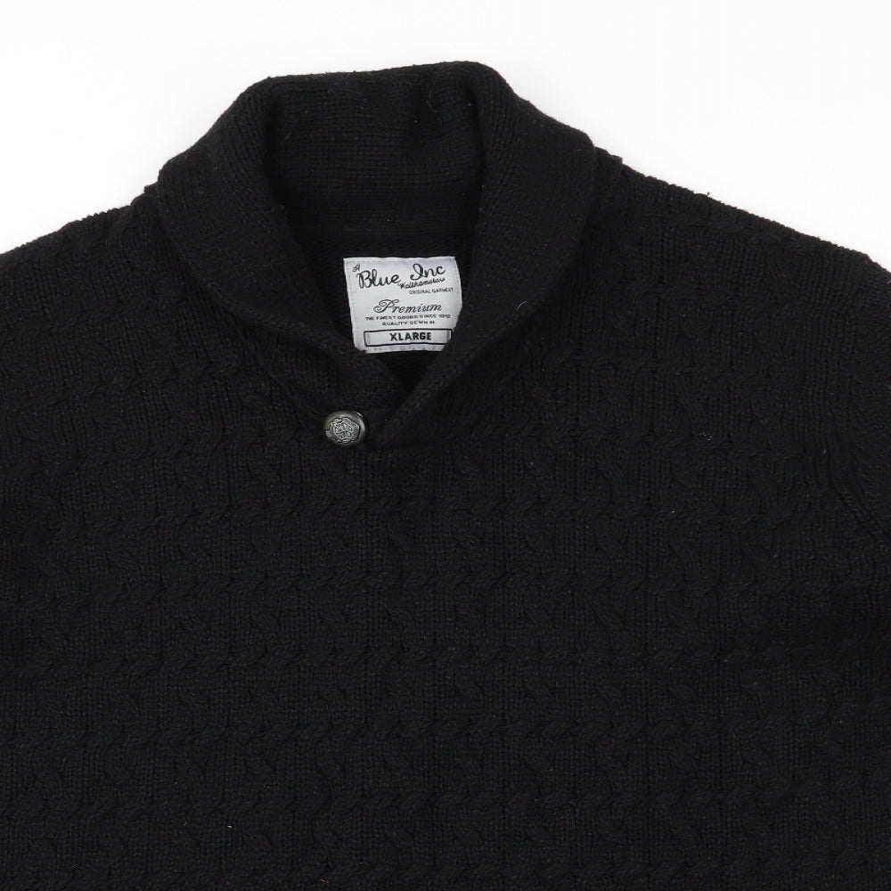 Blue Inc Mens Black Collared  Acrylic Pullover Jumper Size XL