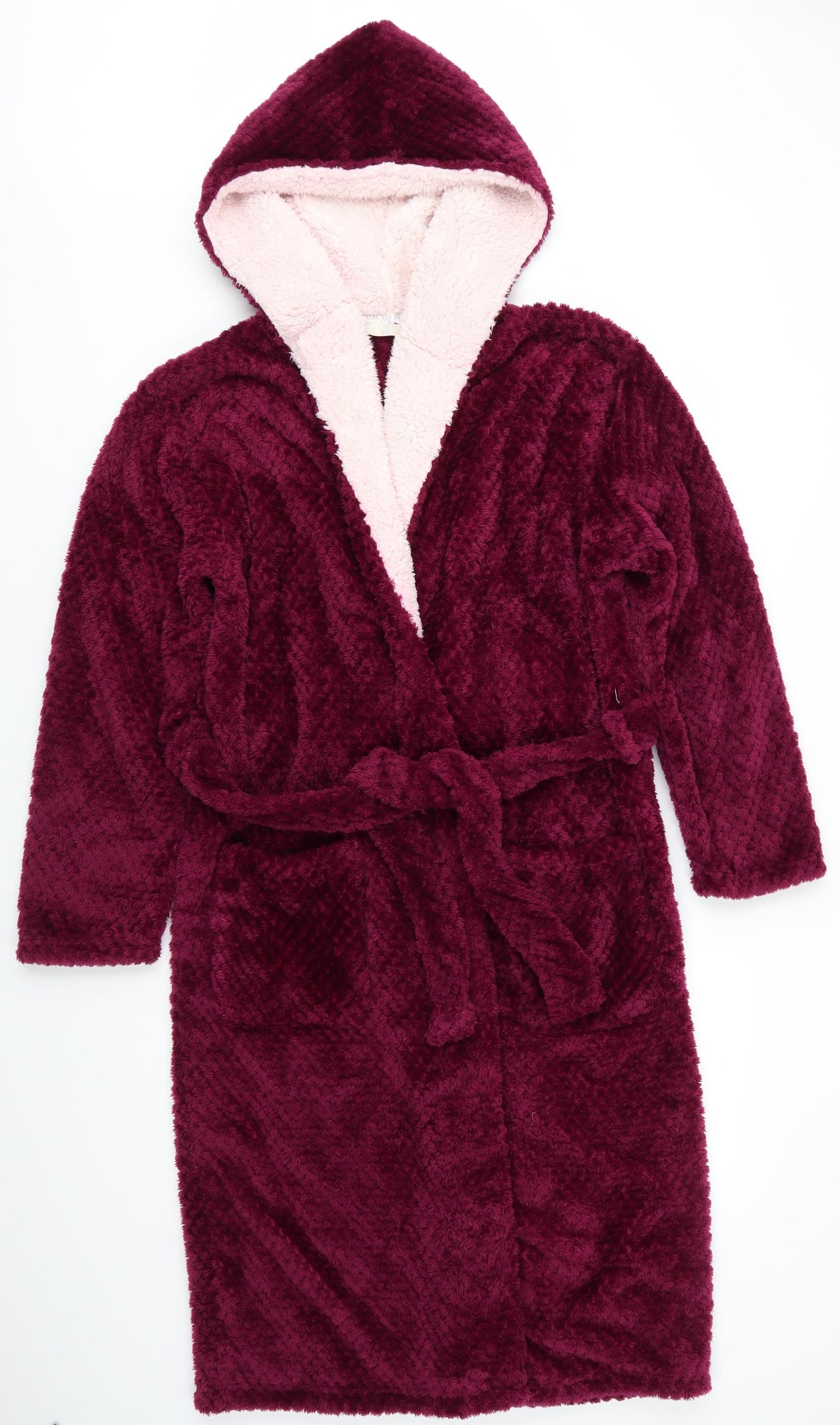 TRU Womens Purple Solid Polyester  Robe Size 8  Tie - Claret colour Fluffy waffle look