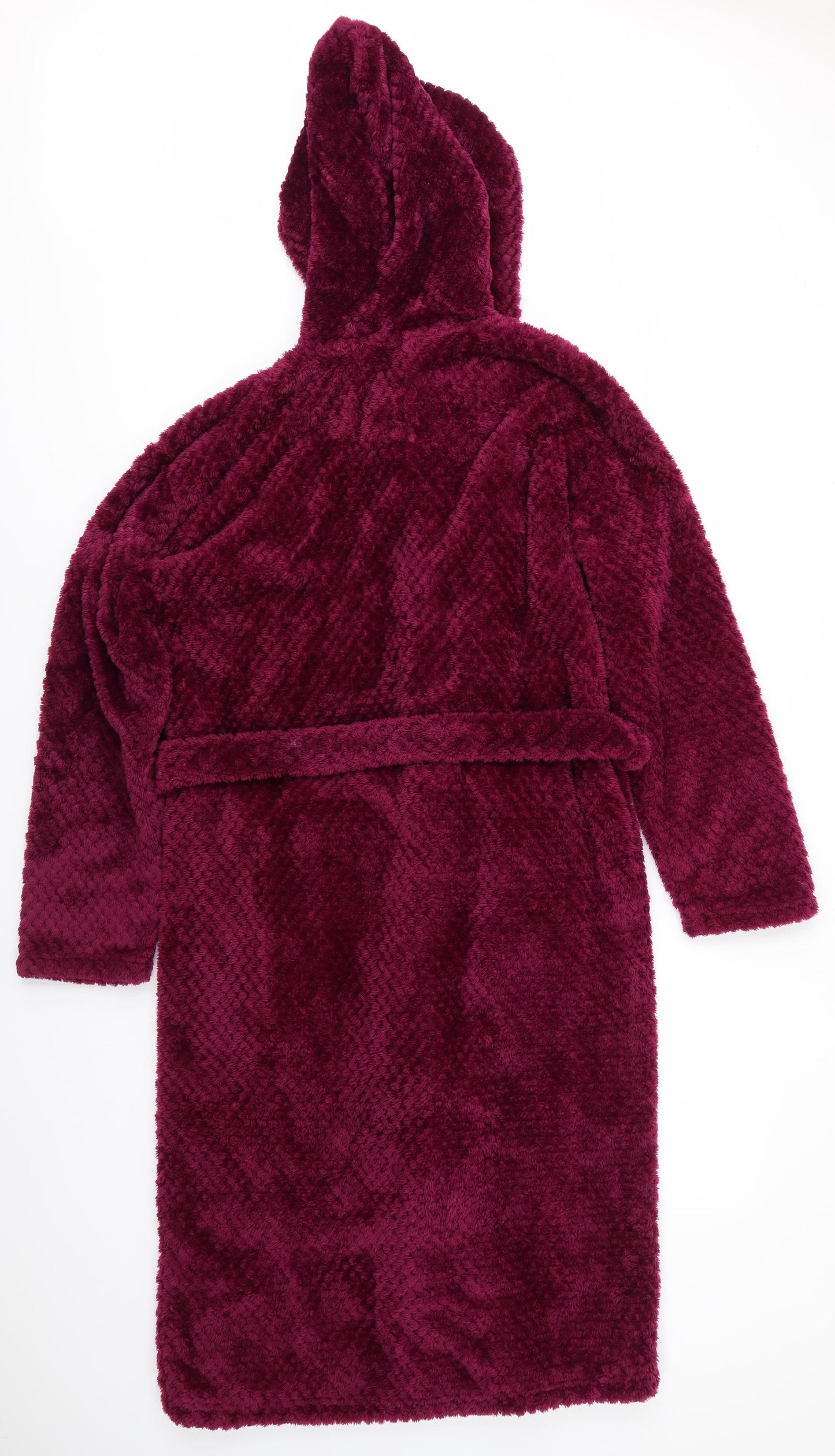 TRU Womens Purple Solid Polyester  Robe Size 8  Tie - Claret colour Fluffy waffle look