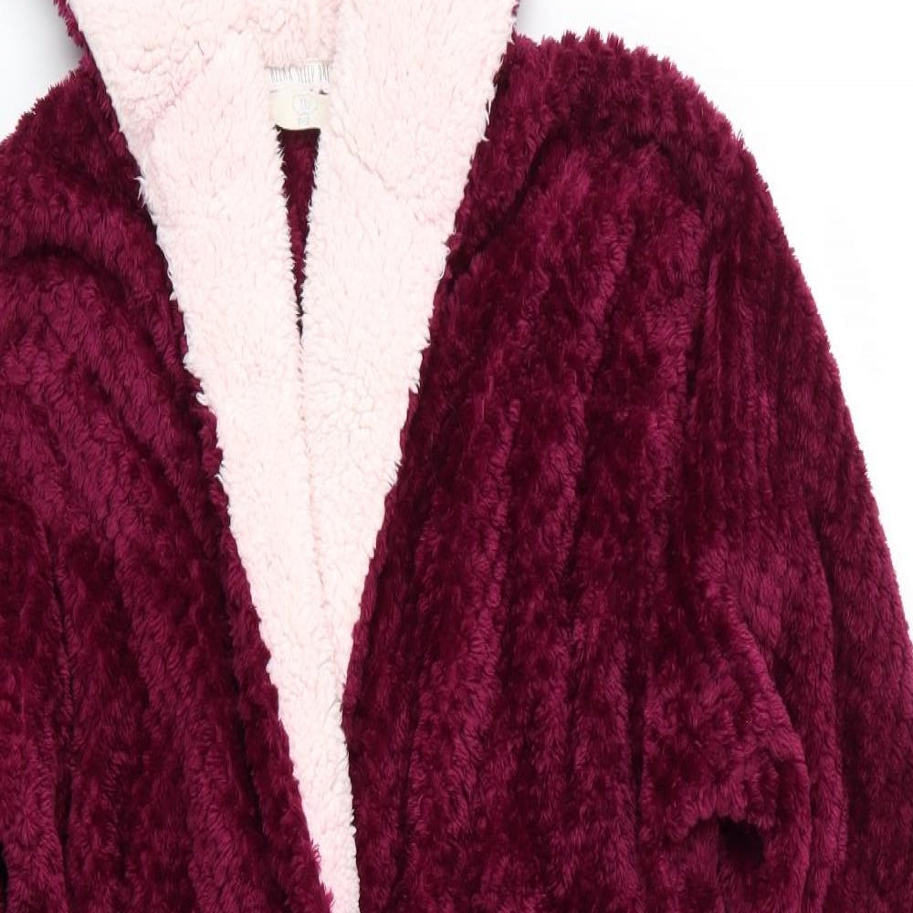 TRU Womens Purple Solid Polyester  Robe Size 8  Tie - Claret colour Fluffy waffle look
