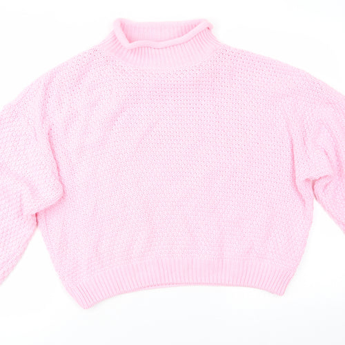 PRETTYLITTLETHING Womens Pink High Neck  Acrylic Pullover Jumper Size M   - Fondant Pink