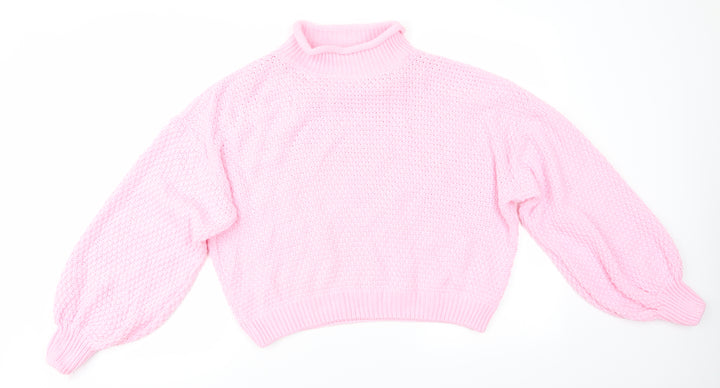 PRETTYLITTLETHING Womens Pink High Neck Acrylic Pullover Jumper Size M - Fondant Pink