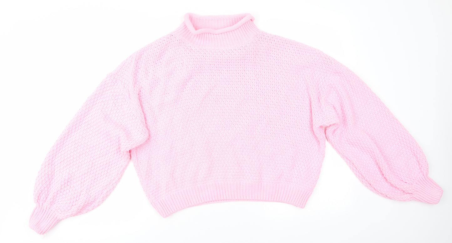 PRETTYLITTLETHING Womens Pink High Neck  Acrylic Pullover Jumper Size M   - Fondant Pink