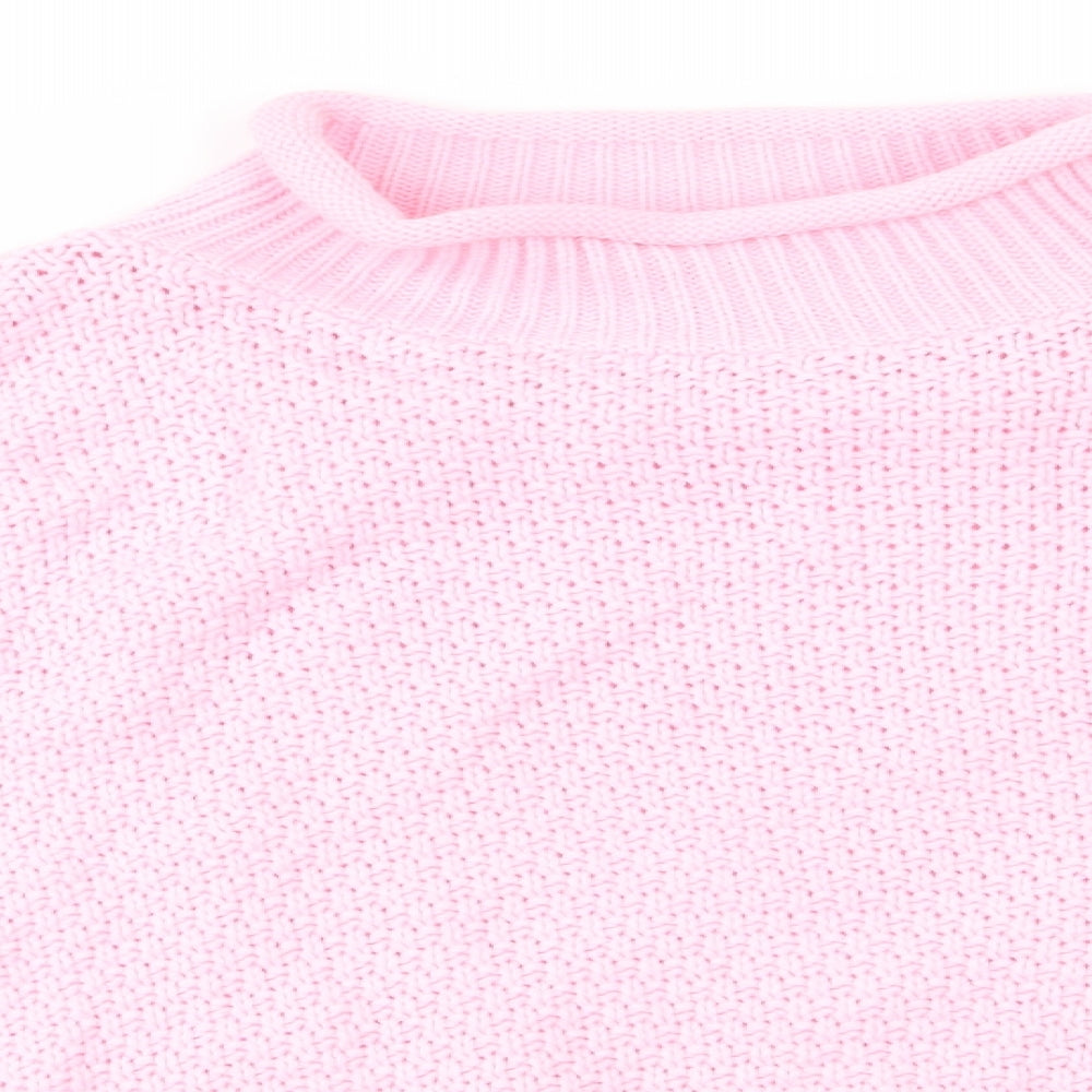 PRETTYLITTLETHING Womens Pink High Neck  Acrylic Pullover Jumper Size M   - Fondant Pink