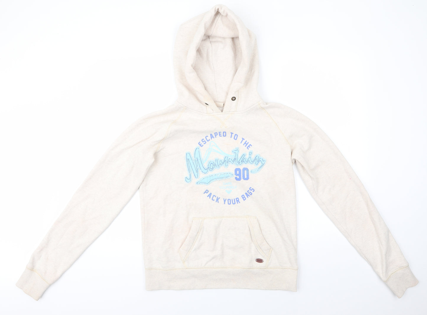 ROXY Womens Beige  Cotton Pullover Hoodie Size L  Pullover - Appliqued Graphic Escape to the ...