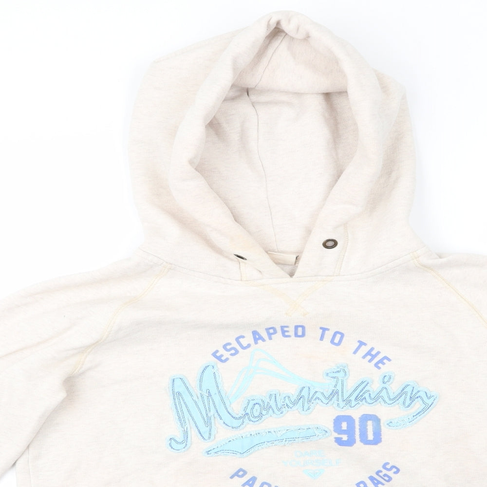 ROXY Womens Beige  Cotton Pullover Hoodie Size L  Pullover - Appliqued Graphic Escape to the ...