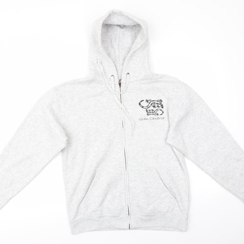 Fruit of the Loom Womens Grey  Cotton Full Zip Hoodie Size S  Zip - Gran Canaria Lizards