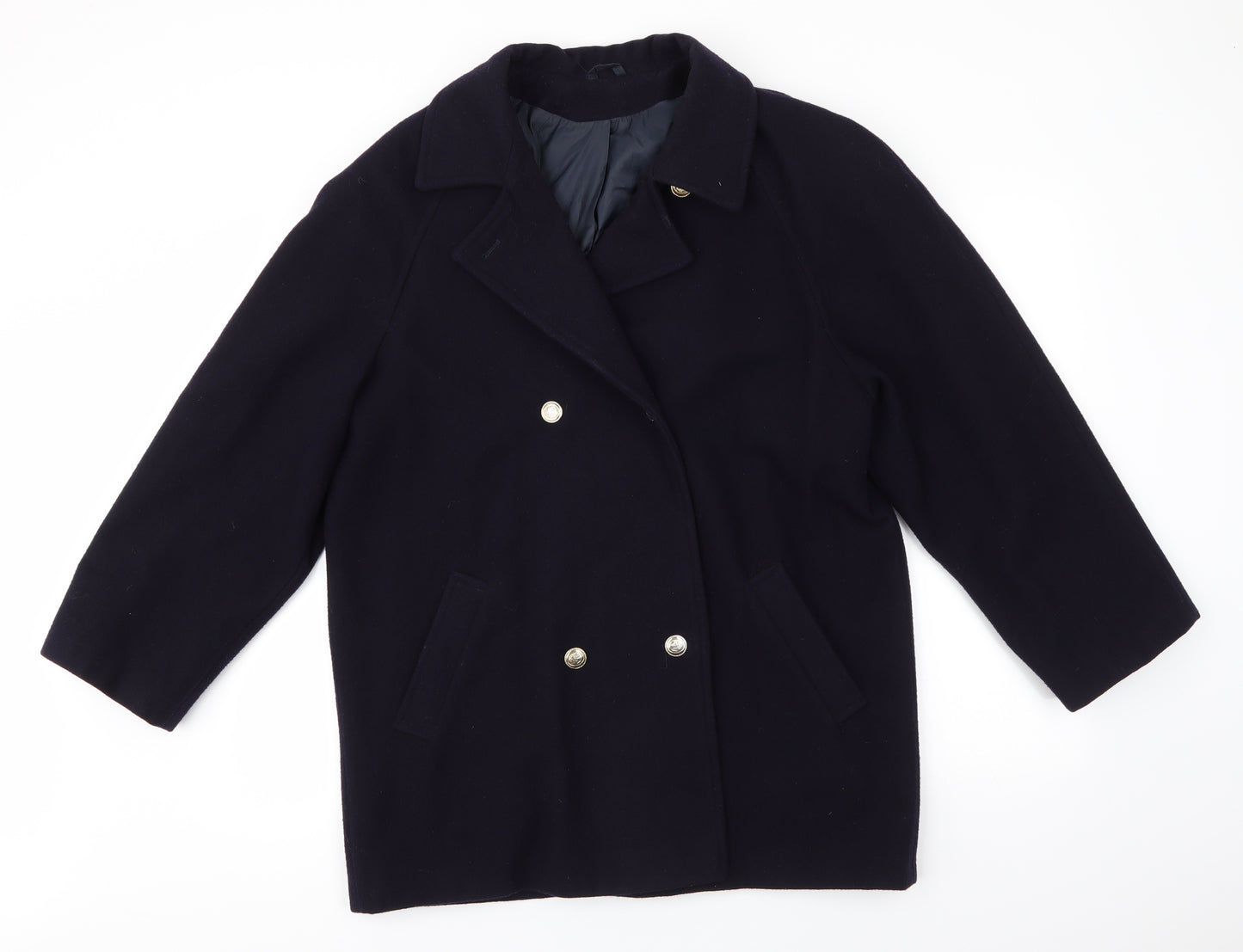 Classic Woman Womens Blue   Overcoat Coat Size 16  Button - Dark Navy