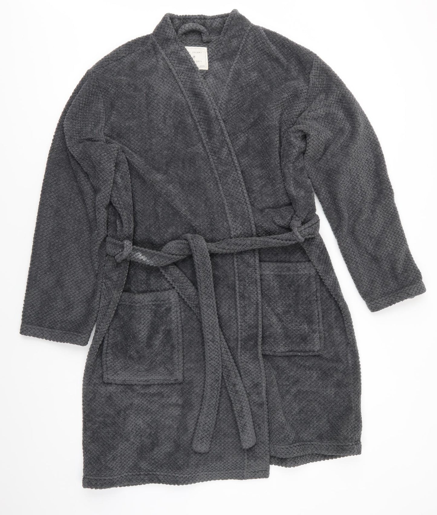 Marks and Spencer Womens Grey Solid Polyester  Robe Size L  Tie - Waffle Texture Dark Grey