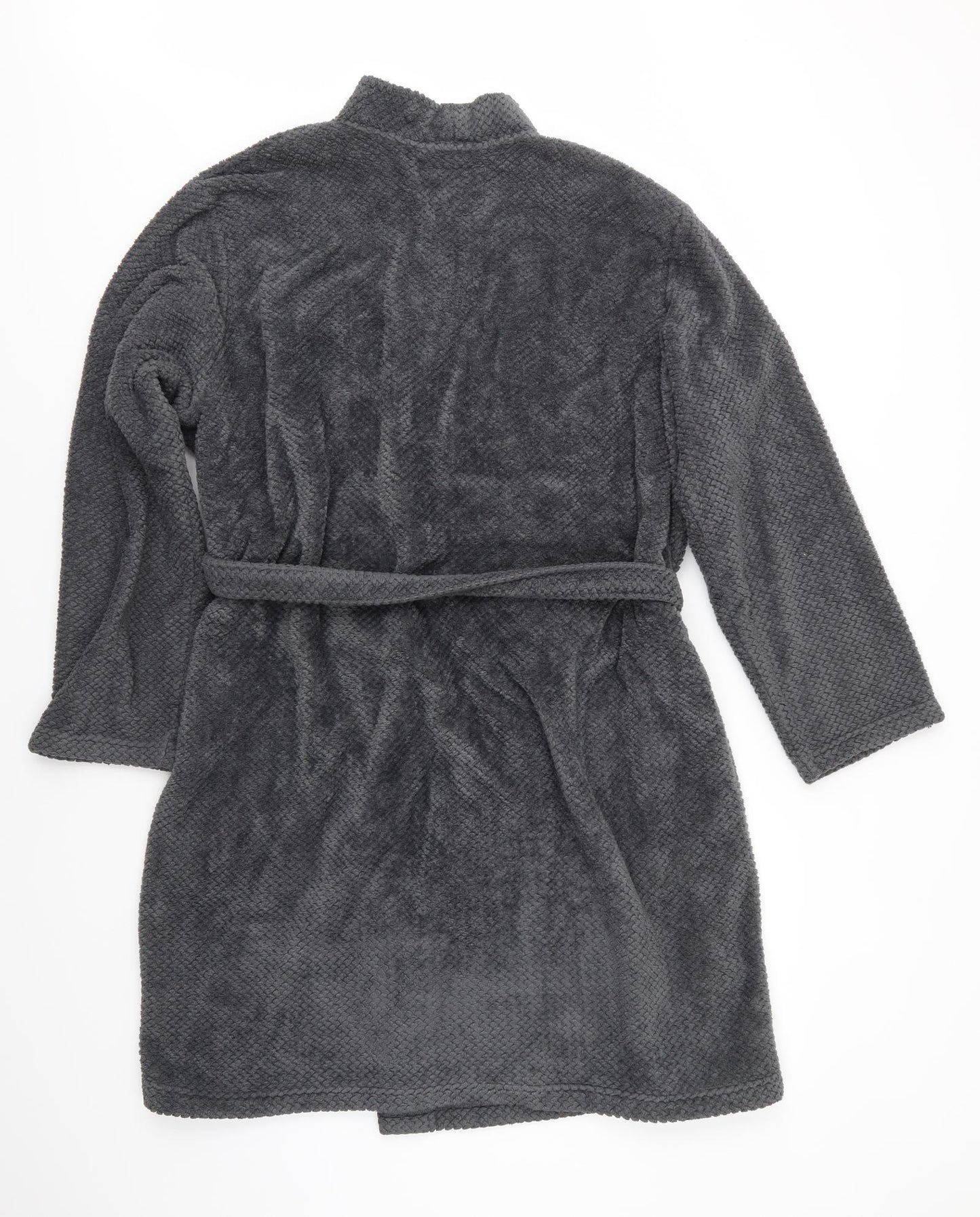Marks and Spencer Womens Grey Solid Polyester  Robe Size L  Tie - Waffle Texture Dark Grey