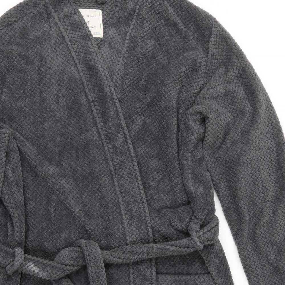 Marks and Spencer Womens Grey Solid Polyester  Robe Size L  Tie - Waffle Texture Dark Grey