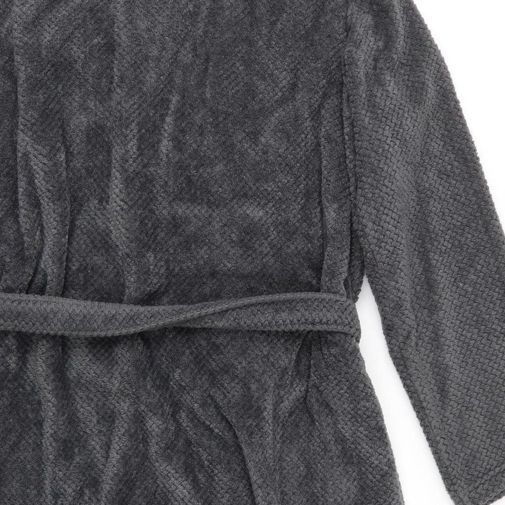 Marks and Spencer Womens Grey Solid Polyester  Robe Size L  Tie - Waffle Texture Dark Grey