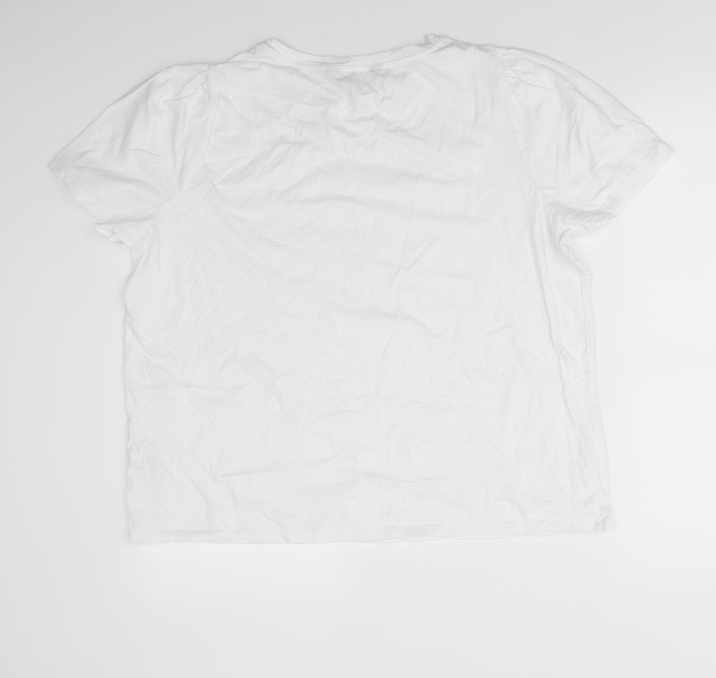 Florence and Fred Mens White  Cotton  T-Shirt Size 13 Round Neck  - Lightly gathered shoulders