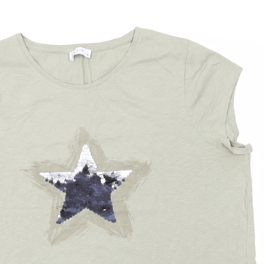 Papaya Womens Green  Cotton Basic T-Shirt Size 18 Round Neck - Willow Green with Sequinned Star