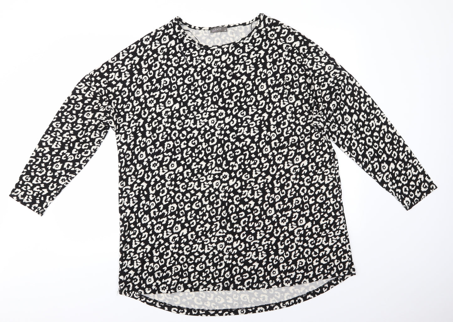 Papaya Curve Womens Black Animal Print Viscose Jersey Blouse Size 20 Round Neck - White print