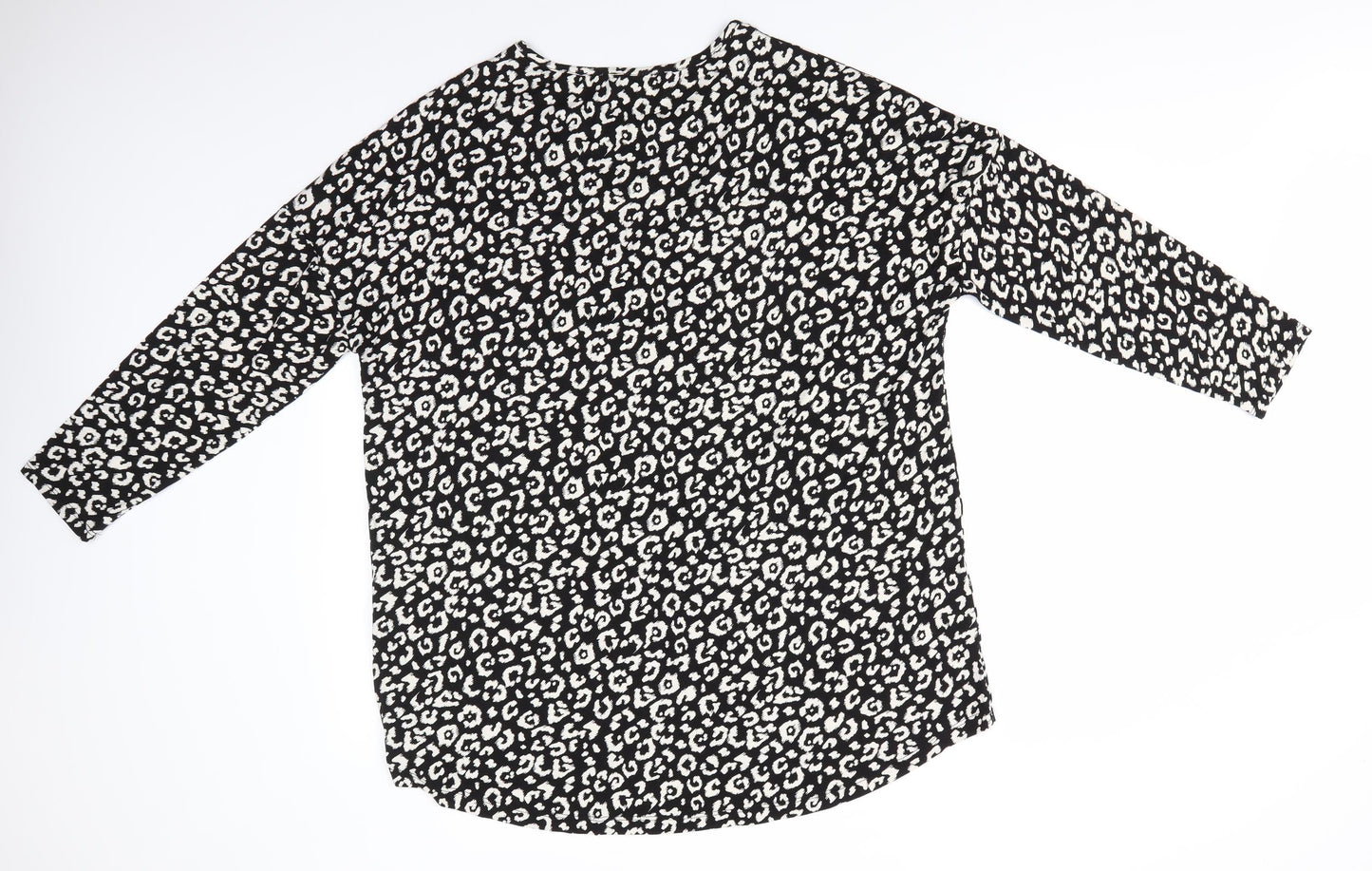 Papaya Curve Womens Black Animal Print Viscose Jersey Blouse Size 20 Round Neck - White print