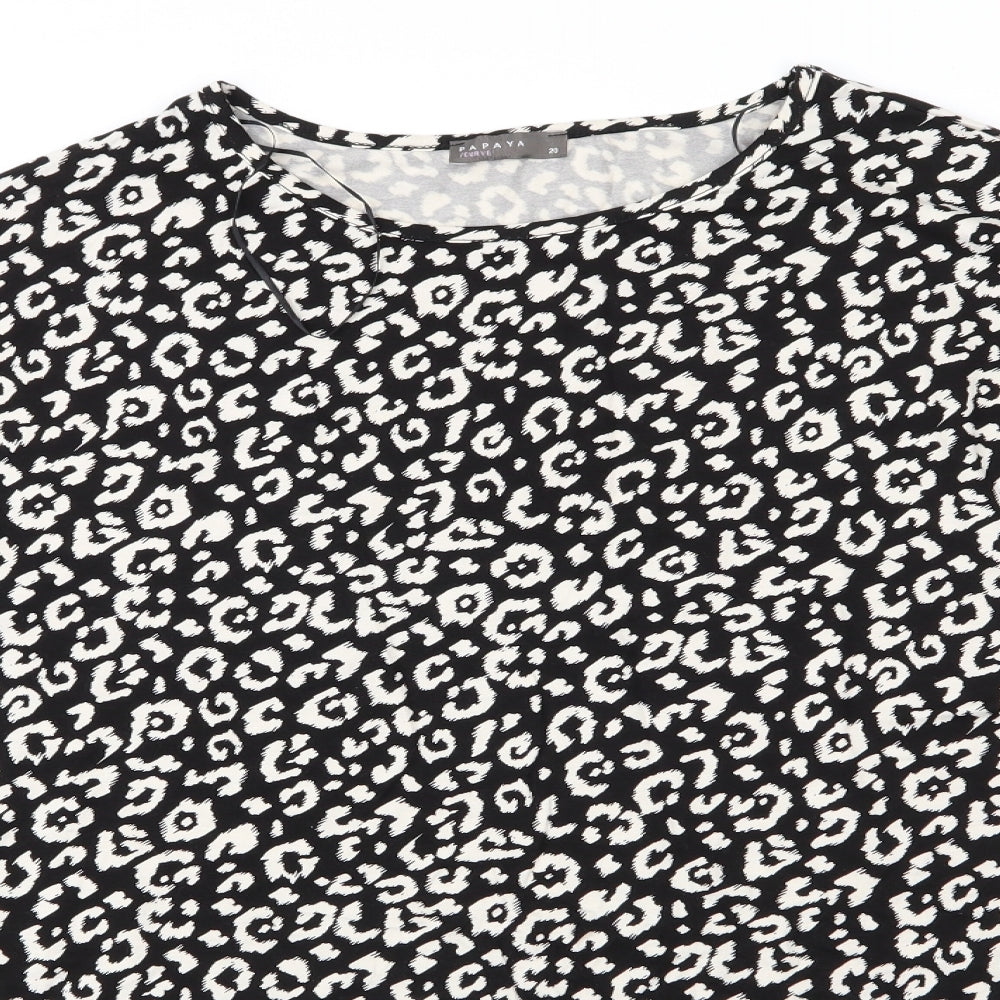 Papaya Curve Womens Black Animal Print Viscose Jersey Blouse Size 20 Round Neck - White print