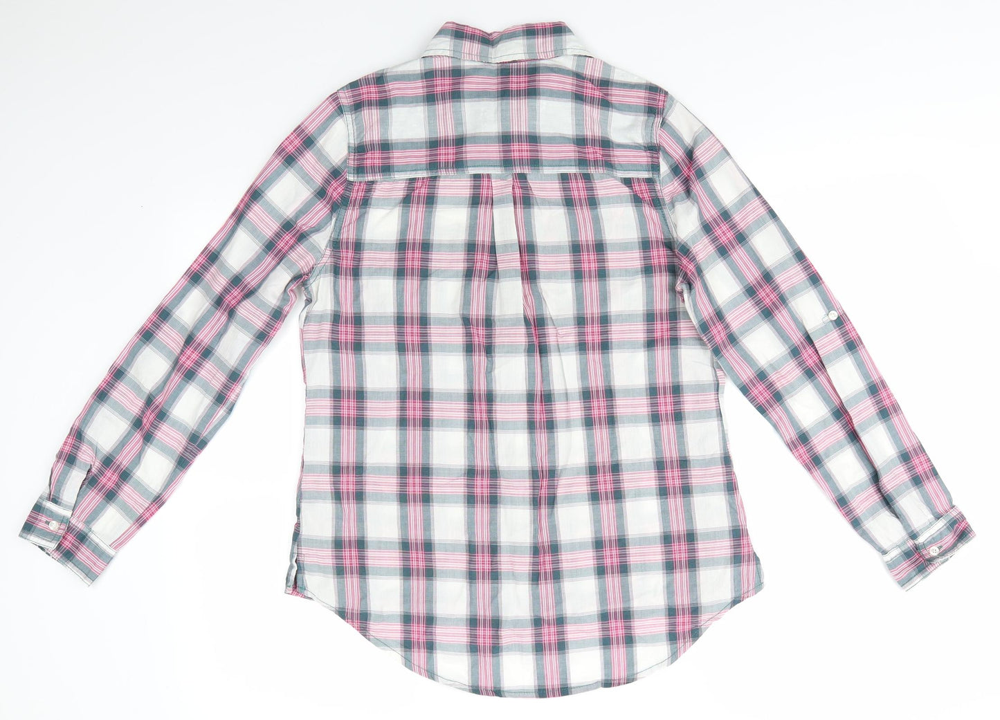 Papaya Womens Grey Check Cotton Basic Button-Up Size 12 Collared - Grey Red White Check Adjustable length sleeves
