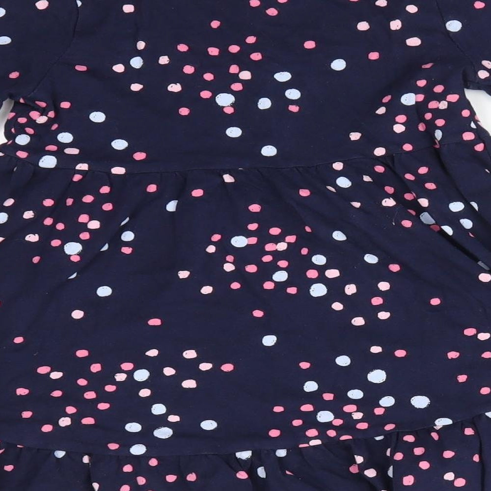 Florence and Fred Girls Blue Polka Dot Cotton Fit & Flare  Size 5-6 Years  Round Neck Pullover - Blue Pink dots Frilled Hemline