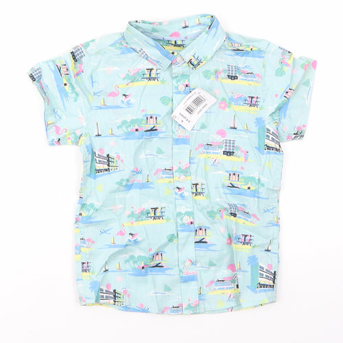 Matalan Boys Green  Cotton Basic Button-Up Size 3-4 Years Collared Button - Flamingos Beach