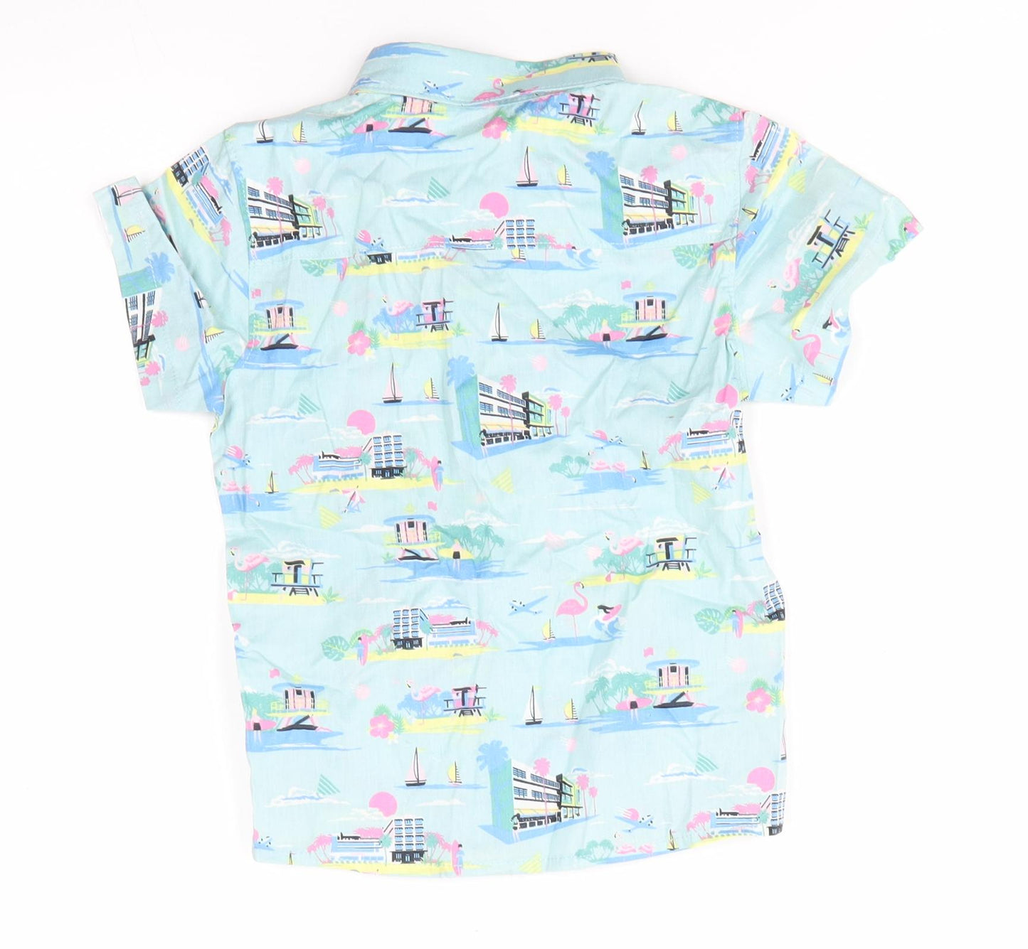 Matalan Boys Green  Cotton Basic Button-Up Size 3-4 Years Collared Button - Flamingos Beach