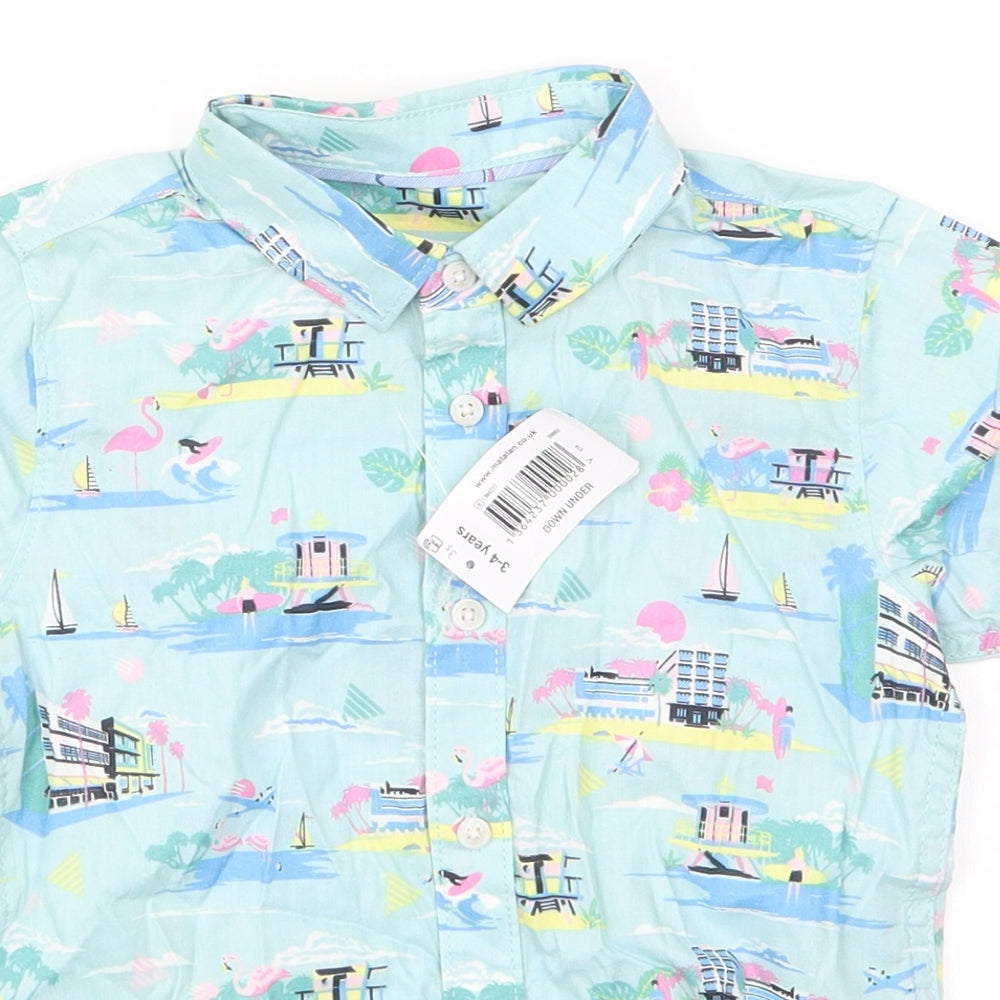 Matalan Boys Green  Cotton Basic Button-Up Size 3-4 Years Collared Button - Flamingos Beach