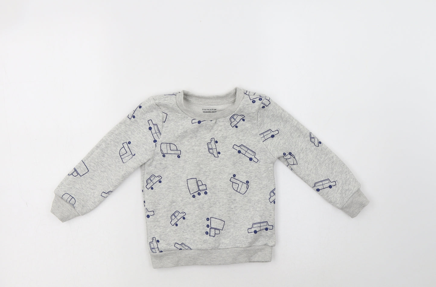 Primark Baby Grey Geometric Cotton Pullover Jumper Size 18-24 Months   - Car Print