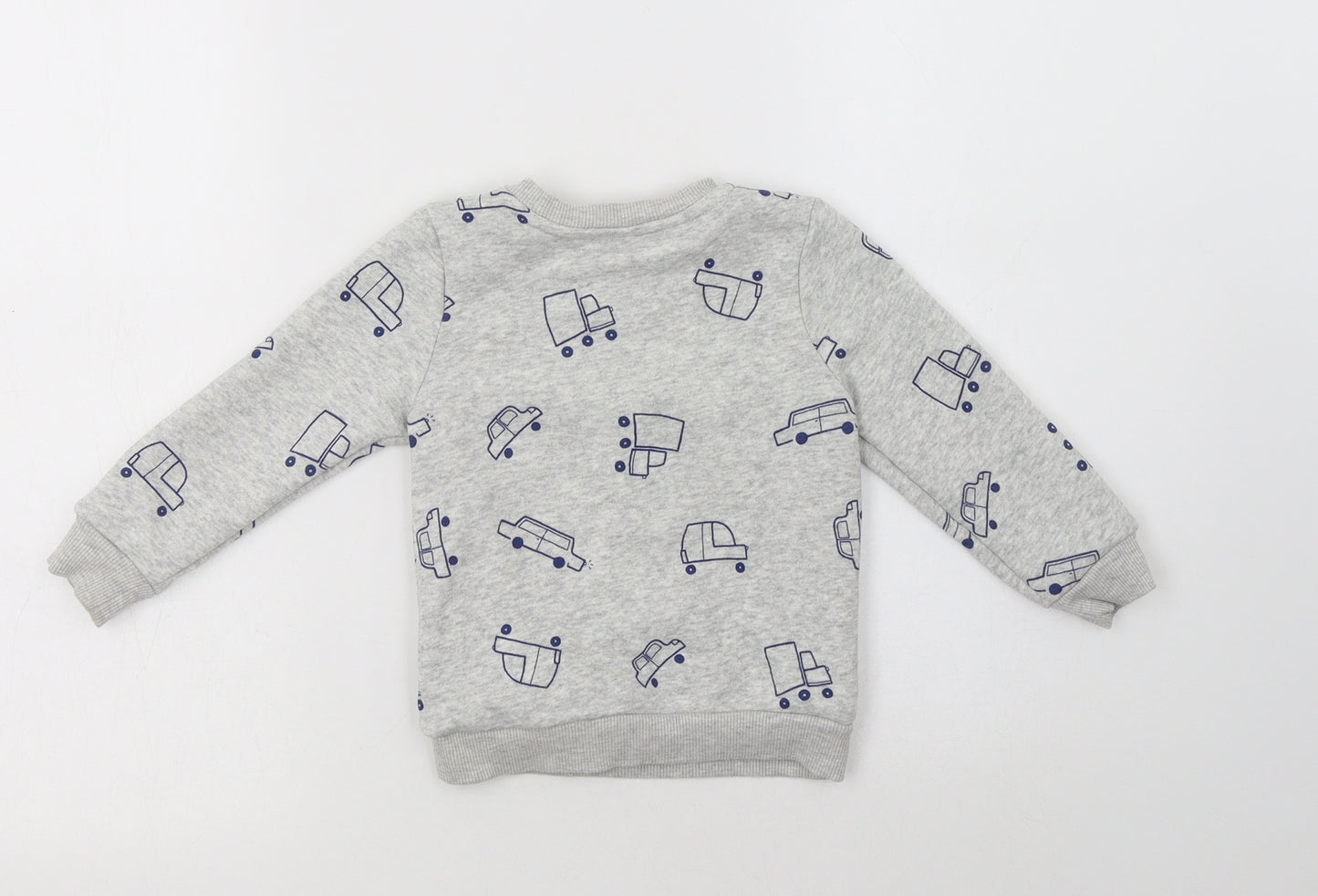 Primark Baby Grey Geometric Cotton Pullover Jumper Size 18-24 Months   - Car Print