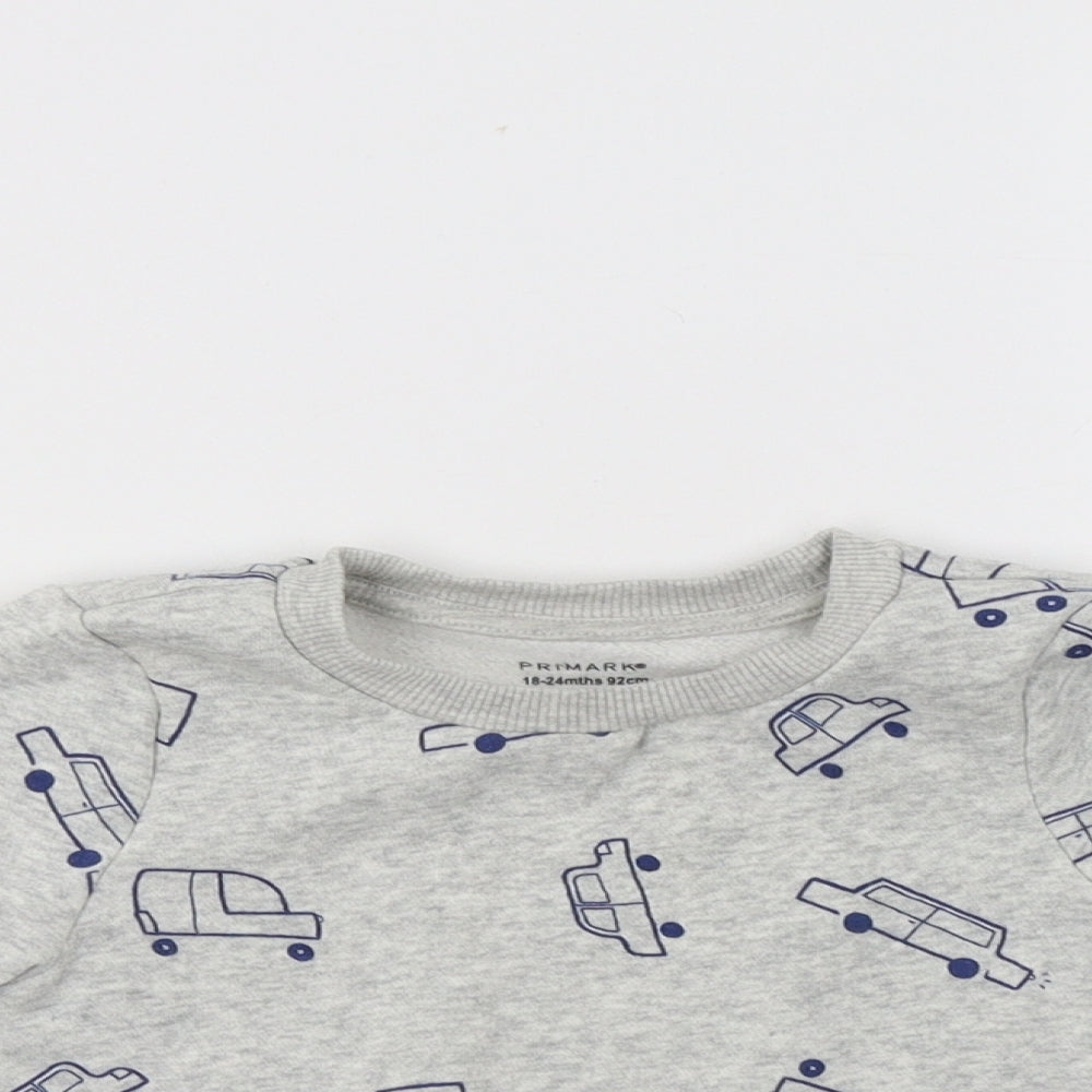 Primark Baby Grey Geometric Cotton Pullover Jumper Size 18-24 Months   - Car Print