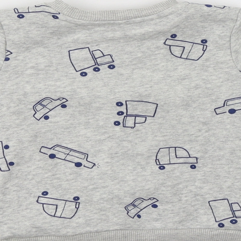 Primark Baby Grey Geometric Cotton Pullover Jumper Size 18-24 Months   - Car Print