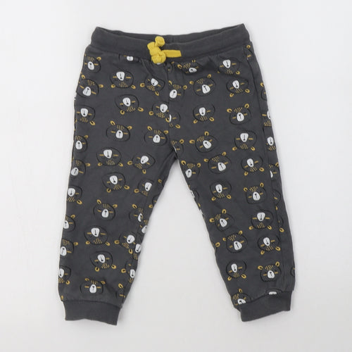 So Cute Boys Grey Geometric Cotton Jogger Trousers Size 2-3 Years  Regular Drawstring - Teddy Bear Print