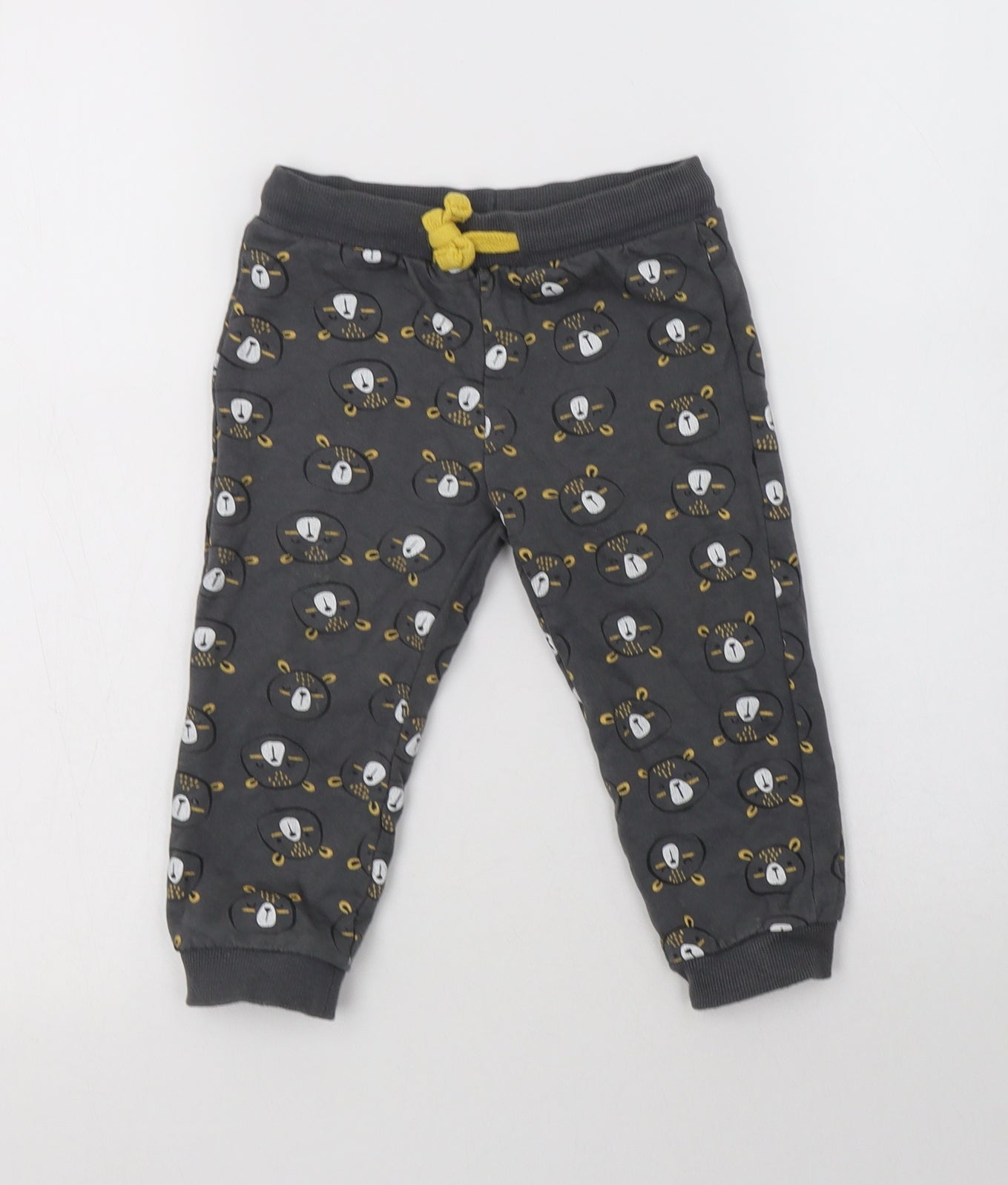 So Cute Boys Grey Geometric Cotton Jogger Trousers Size 2-3 Years  Regular Drawstring - Teddy Bear Print