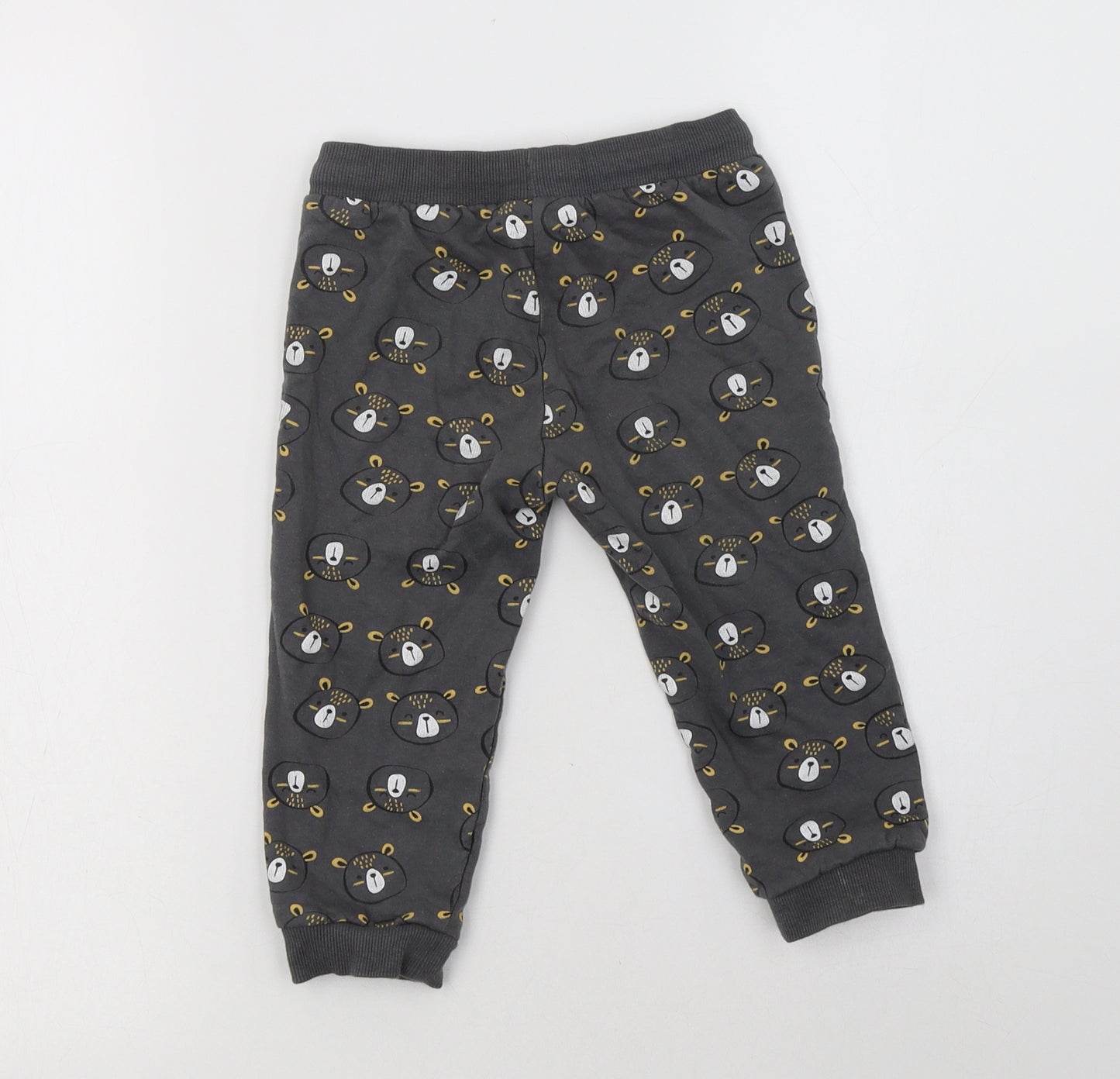 So Cute Boys Grey Geometric Cotton Jogger Trousers Size 2-3 Years  Regular Drawstring - Teddy Bear Print