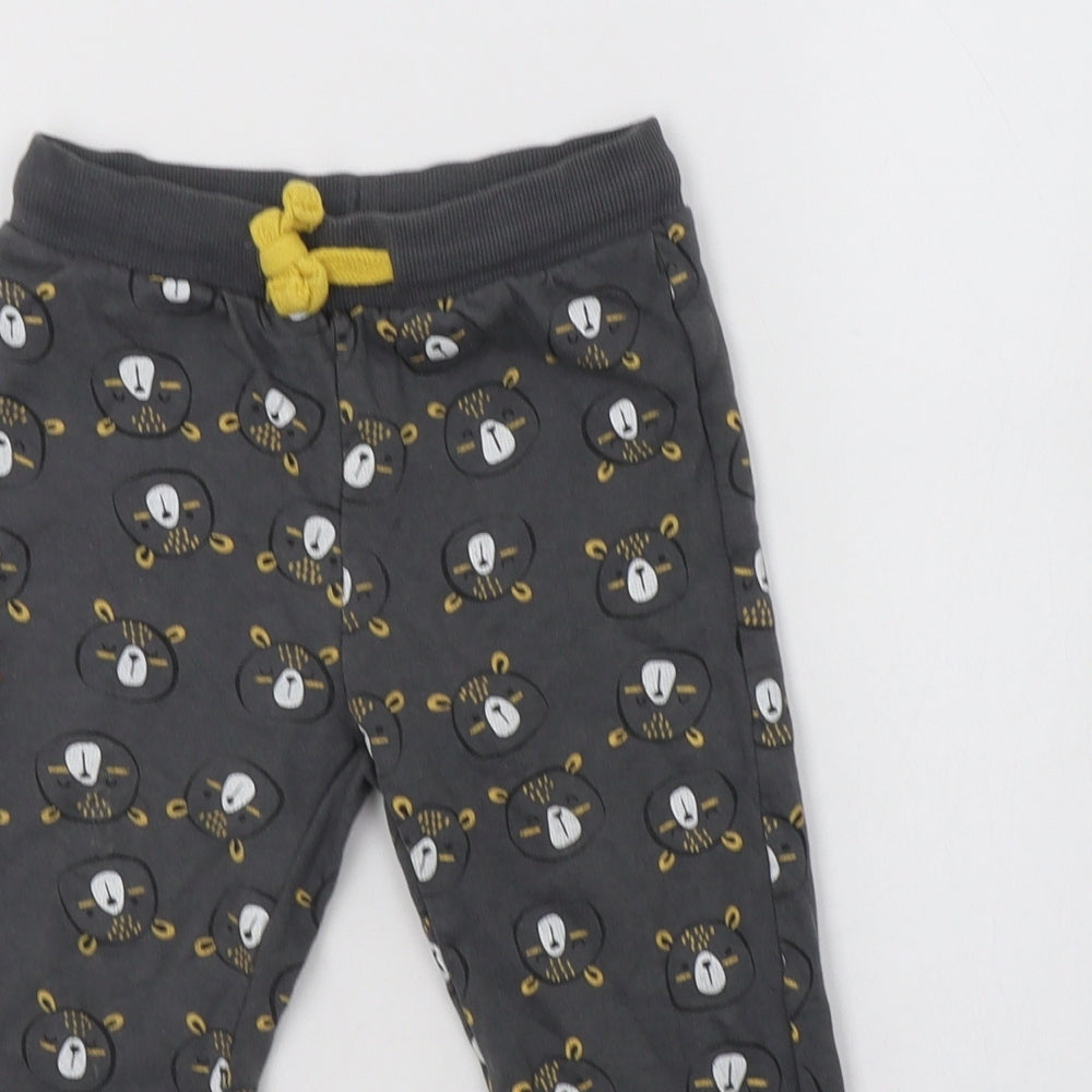 So Cute Boys Grey Geometric Cotton Jogger Trousers Size 2-3 Years  Regular Drawstring - Teddy Bear Print