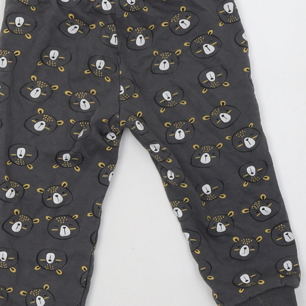 So Cute Boys Grey Geometric Cotton Jogger Trousers Size 2-3 Years  Regular Drawstring - Teddy Bear Print