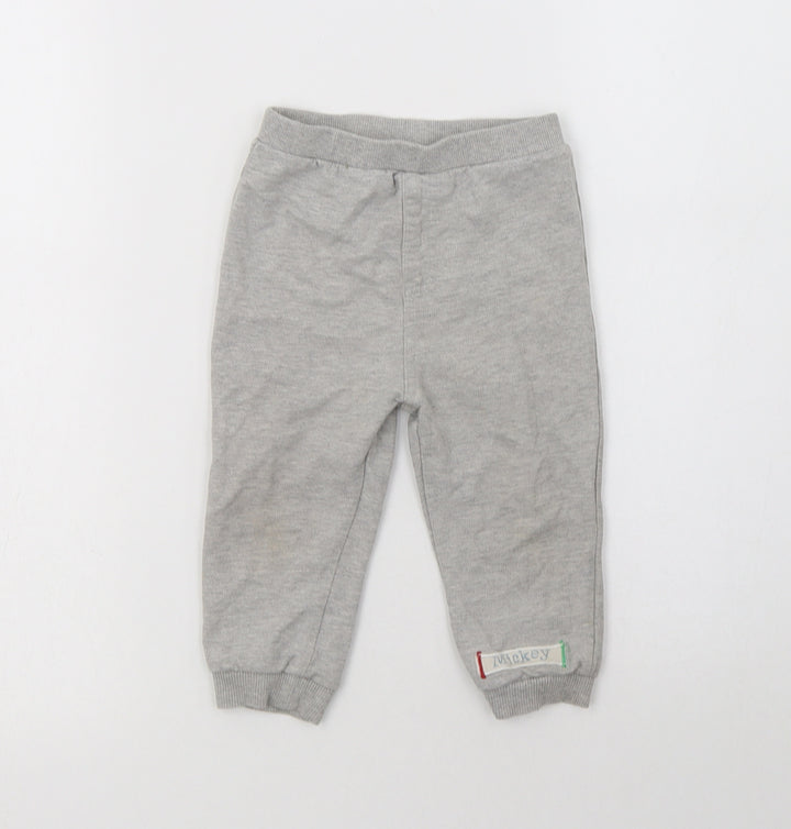 BHS Baby Grey Cotton Jogger Trousers Size 12-18 Months - Mickey