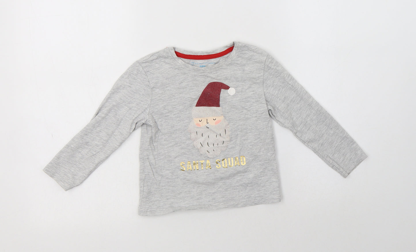 Primark Boys Grey  Cotton Basic T-Shirt Size 2-3 Years Crew Neck  - Santa