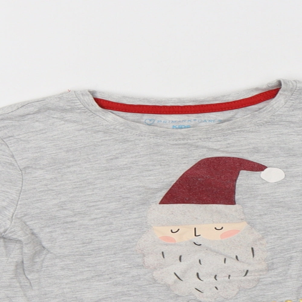 Primark Boys Grey  Cotton Basic T-Shirt Size 2-3 Years Crew Neck  - Santa
