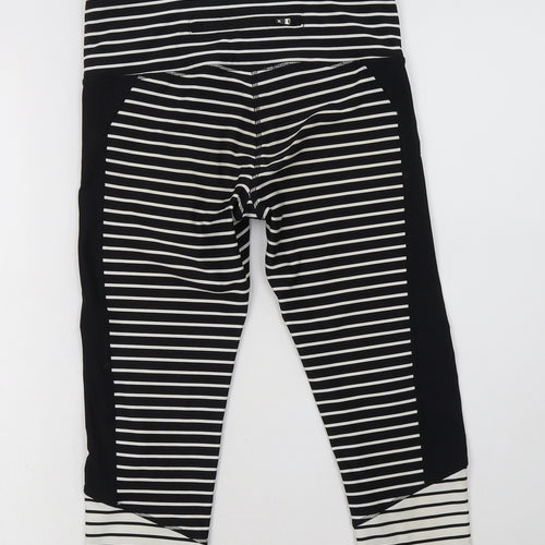 NEXT Womens Black Striped Polyester Cropped Leggings Size 8 L19 in Regular