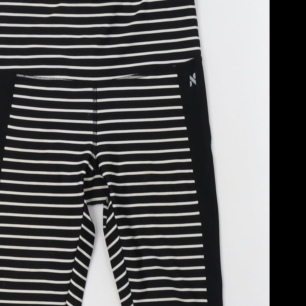 NEXT Womens Black Striped Polyester Cropped Leggings Size 8 L19 in Regular
