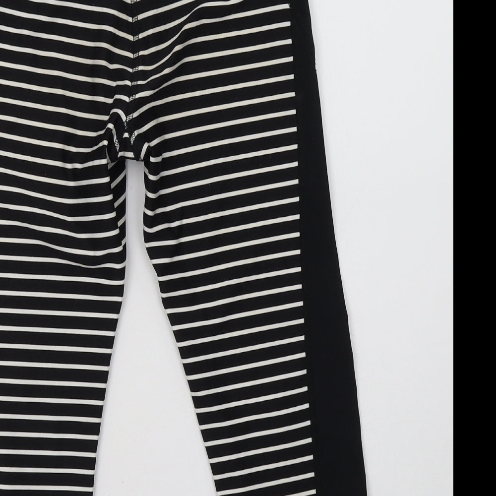 NEXT Womens Black Striped Polyester Cropped Leggings Size 8 L19 in Regular