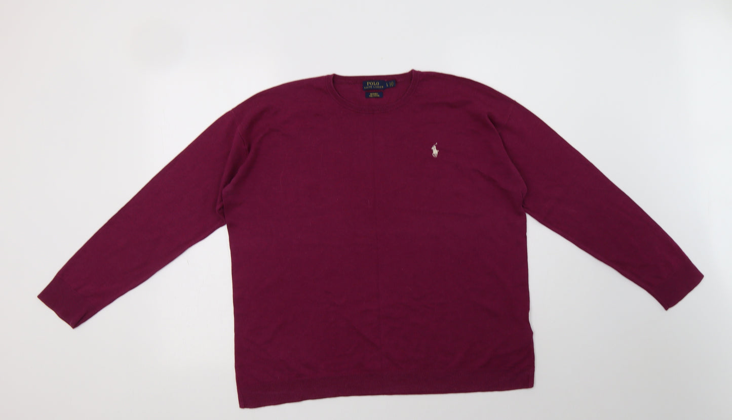 Polo Ralph Lauren Womens Purple Crew Neck  Cotton Pullover Jumper Size L