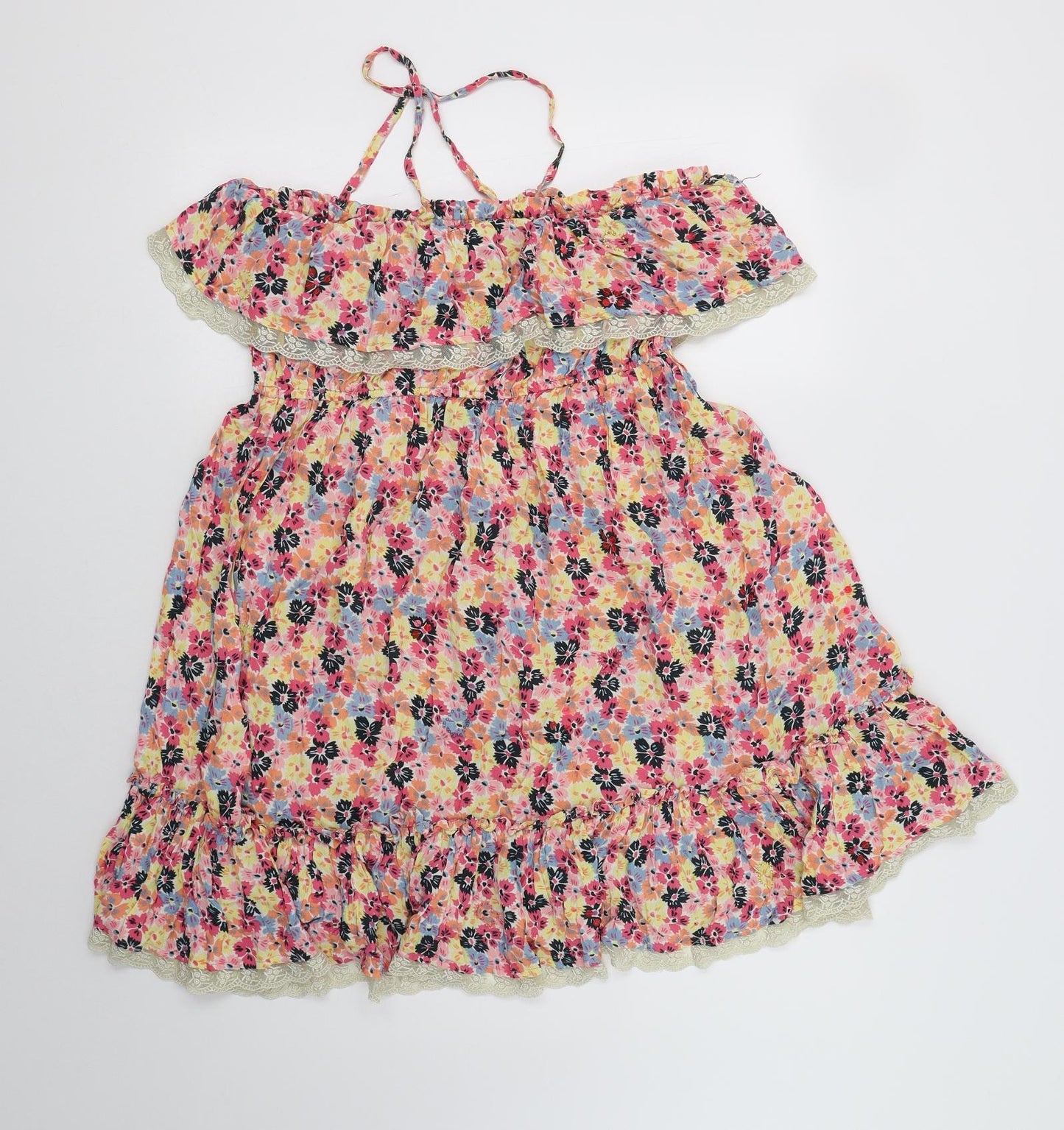 New L:ook Womens Multicoloured Floral Viscose Fit & Flare  Size 16  Off the Shoulder  - Lace Detail